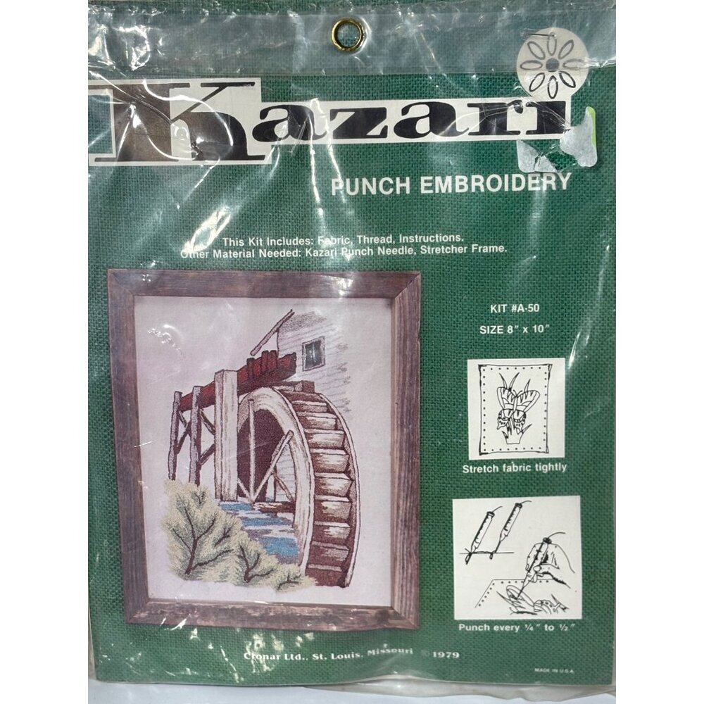 Vtg Kazari Punch Embroidery Kit  Watermill Design 8"‎ X 10"